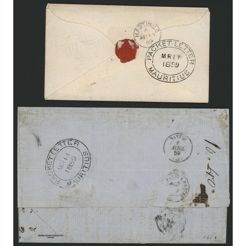 95 - 1st P&O SAILING FROM SYDNEY VIA MAURITIUS - PAIR OF COVERS (TO FRANCE OR GB), ETC.: 11 Mar. 1859 E (... 