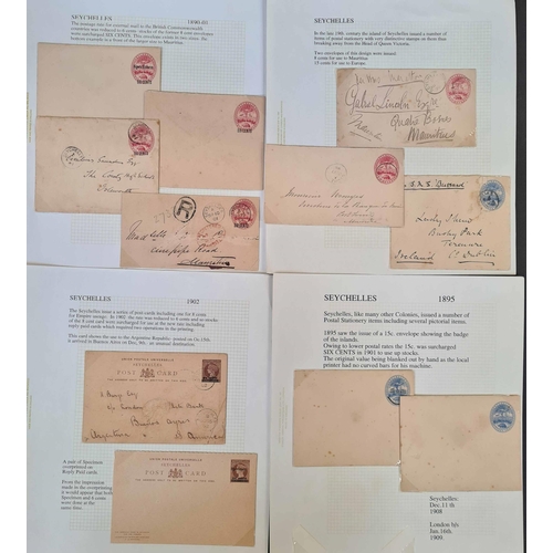 839 - RANGE OF ENVELOPES AND POSTAL CARDS from late QV to c.late 1960s, mostly written up on leaves inc. s... 