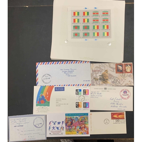 851 - UNITED NATIONS: small carton with a miscellany of UN stamps, first day covers, anniversary covers, s... 