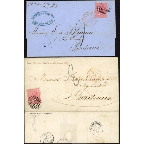 131 - MAIL TO FRANCE VIA SUEZ - 4d & 1s-4d FRANKINGS SHOWING TRANSITION AWAY FROM FRENCH DELIVERY CHARGES;... 