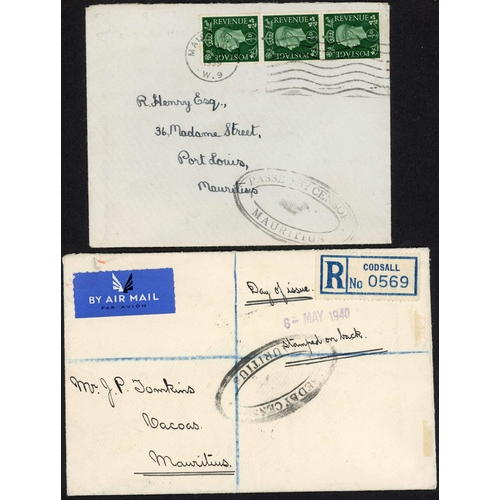 238 - CIVIL CENSOR MAIL - THE PORT LOUIS HANDSTRUCK OVAL TYPES IN BLACK OR PURPLE; 1939-1940 collection of... 