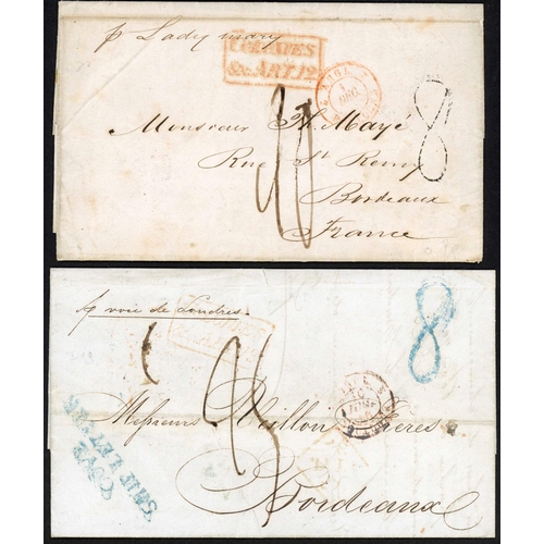 515 - ** PAIR TO FRANCE EX MAURITIUS VIA IRELAND & LONDON: 1845/46 pair of ELs from Mauritius to France (o... 