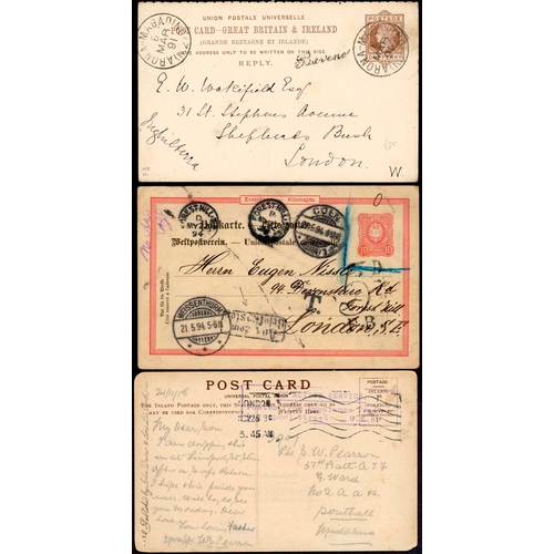 909 - QV-QEII MIX INC. USED 1891 REPLY PC, WWI 