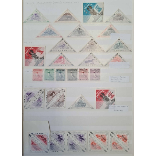 1063 - GB SMALL ISLAND CINDERELLAS - MINT/USED SETS, BLOCKS, PROOFS, SHEETS, ETC.: Carton with a binder & s... 