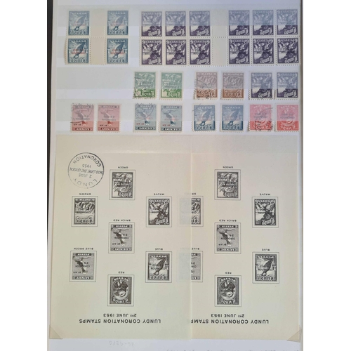 1063 - GB SMALL ISLAND CINDERELLAS - MINT/USED SETS, BLOCKS, PROOFS, SHEETS, ETC.: Carton with a binder & s... 