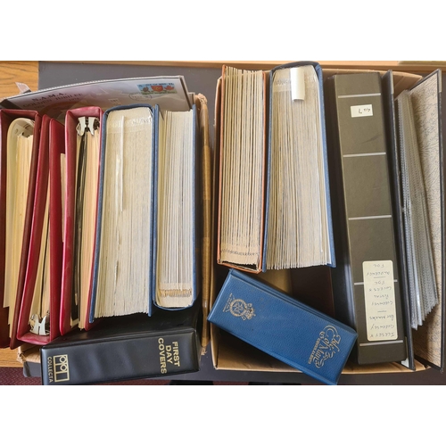 1064 - MOSTLY USED CHANNEL ISLANDS & ISLE OF MAN COLLECTION: Two cartons with 9 binders/stockbooks plus 2 h... 