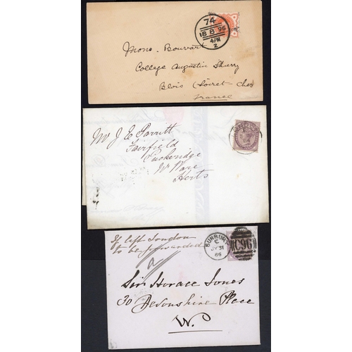 1149 - EUROPEAN MAIL: 1857-1901 covers (66) mostly used within UK bearing 1d lilac adhesives but inc. 15 Ma... 