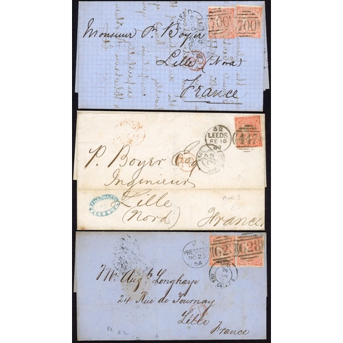 1154 - 4d & 8d RATE COVERS TO FRANCE: 25 Oct. 1862 EL from Sheffield to Lisle franked with two 1862 4d red ... 