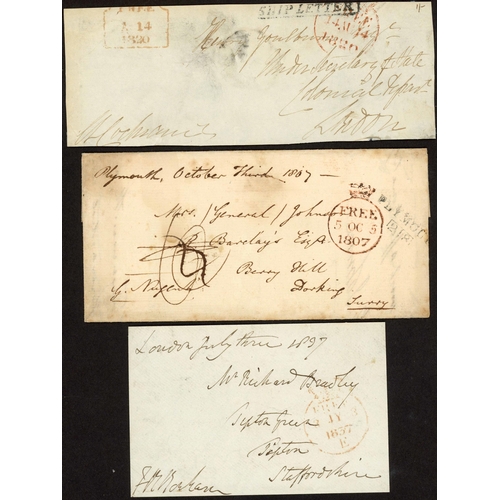 1175 - ** 1800-39 COLLECTION OF FREE COVERS/FRONT INC. SHIP LETTER, MISSENTS, 