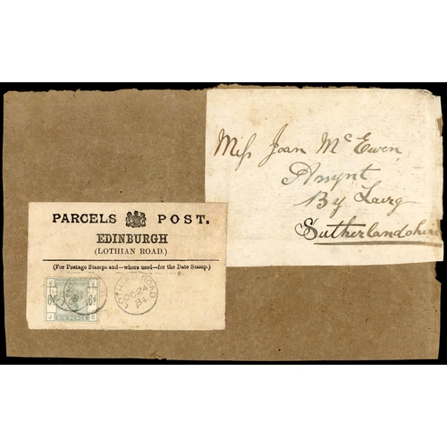 1183 - EDINBURGH PARCELS POST: 24 Oct. 1884 small piece from parcel wrapper, Edinburgh (Lothian Road) first... 