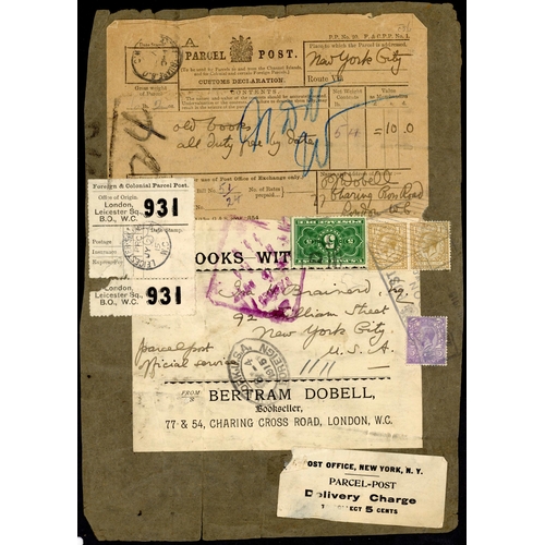 1188 - OVERSEAS PARCEL TO USA: 1919 large part parcel wrapper London to New York City USA with Parcel Post ... 