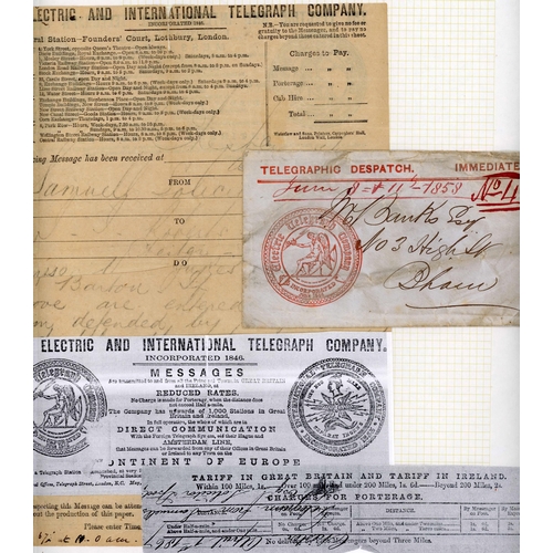 1195 - EARLY TELEGRAPHS, EPHEMERA, ETC.: 1867-1989 group on leaves inc.unused pre paid Small Pox certificat... 