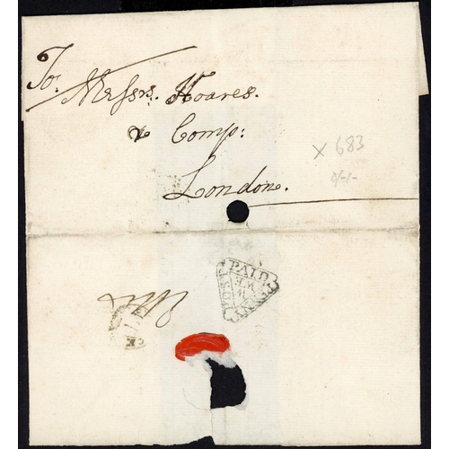 1201 - GOVERNMENT PENNY POST: c.1755 cover (hole punch and repair), no contents, addressed to Messrs Hoares... 