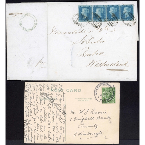 1208 - APPLETHWAITE TO BUTTERMERE: 1835-1916 with 1913 PPC to Edinburgh with fine Applethwaite rubber cds; ... 