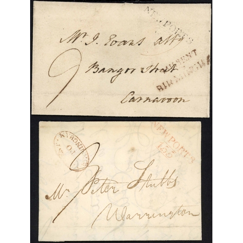 1227 - NEWPORT - MISSENT, 4d POST,  LOCAL 1d RATE, ETC.: 1811-1839 group with 1811 part E to Carnarvon with... 