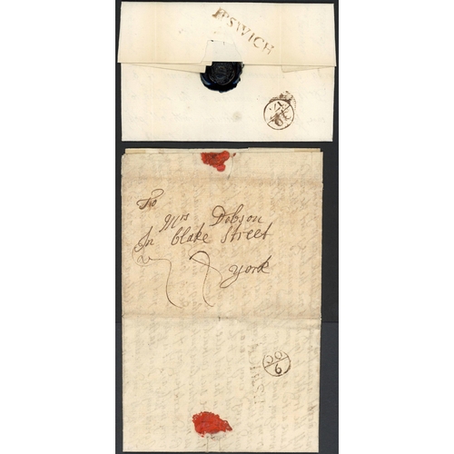 1236 - IPSWICH 18TH CENTURY MAIL: c.1742-1787 quartet inc c.1742 E (repaired) local use rated 