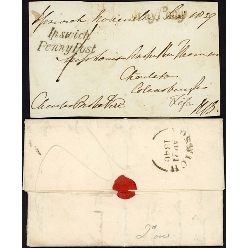 1238 - IPSWICH PENNY POST, RETURNED FROM IPSWICH, ETC.: 1817-1840 selection inc. 1817 EL from Fowey to Feli... 