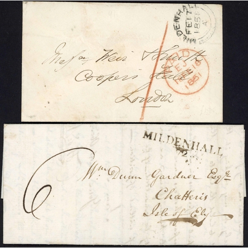 1242 - MELTON & MILDENHALL: 1808-1857 small group inc. 1816 EL to Norwich with v.fine curved MELTON,S hs (S... 