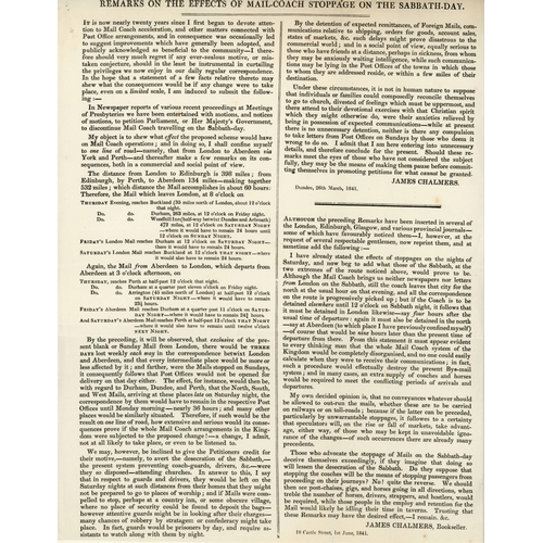 1270 - JAMES CHALMERS - RARE POST-1840 POSTAL REFORM CIRCULAR REF. SCOTTISH/SUNDAY MAIL COACHES: 1 June 184... 