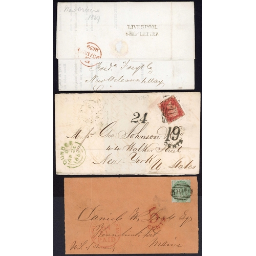 165 - G.B. MAILS TO & FROM USA: 1839-62 Group of covers inc 1839 printed EL New Orleans to London with fin... 