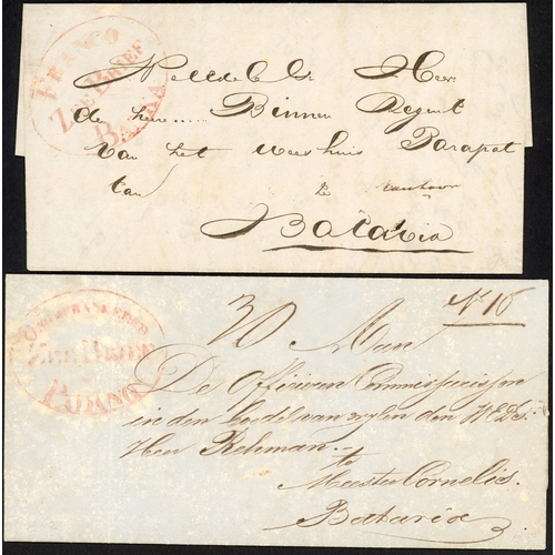 166 - NETHERLANDS EAST INDIES ONGEFRANKEERD ZEEBRIEF OR FRANCO: 1844-62 group all addressed to Batavia inc... 