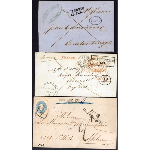 194 - EUROPEAN CROSS BORDER MAILS INC. DANUBE STEAMER: 1847-1904 mix inc. 1874 5kr p.stat. env uprated wit... 