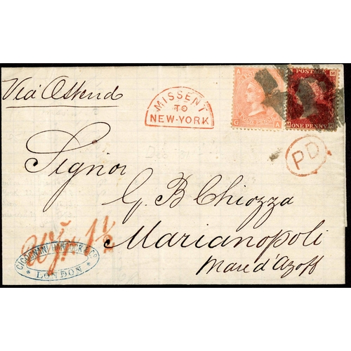 196 - GB MAILS TO USA INC. MISSENT, RUSSIA, ETC.: 1847-1897 group inc. 31 Dec. 1872 E London to Marianopol... 