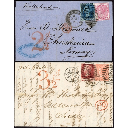 199 - G.B. MAILS TO OVERSEAS INC. IONIAN ISLANDS, INDIA & SCANDINAVIA: 1855-74 group inc. 1855 env. (stain... 