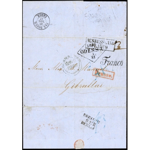 203 - RUSSIAN MAILS TO EUROPE INC. GIBRALTAR, DENMARK, MALTA, ETC.: 1838-80 selection inc. 1857 EL Odessa ... 