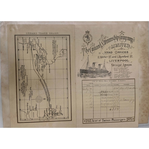 220 - CUNARD LINE: 1872-1930s collection of ephemera in a large binder relating to various Cunard vessels ... 