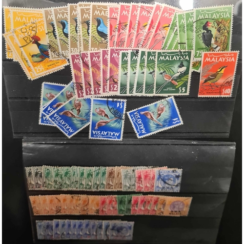 23 - SHOEBOX OF SMALL STOCKCARDS WITH MINT AND USED MALAYAN STATES inc. mostly part sets with a good numb... 