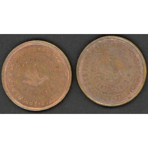 279 - PIGEON POST: Commemorative medals  two different 30mm copper medals, relating to General Chanzy or ... 