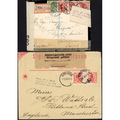 296 - WWI CAPTURED MAILS BY GERMANY: 1915-17 group inc. 1916 env. Registered Culenborg to Le Havre but shi... 