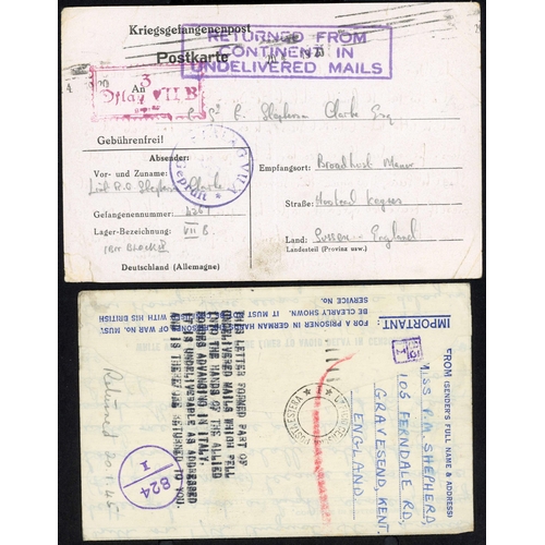 314 - WWII UNDELIVERED/FAILED POW MAIL: 1941-45 group inc. 1943 env. Zomba, Nyasaland to Changi Camp, Sing... 