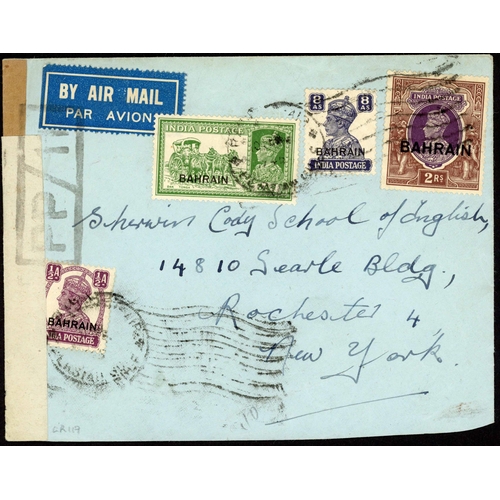 316 - WWII BAHRAIN & DUBAI MAILS: 1942-45 with 1945 Airmail env. from Bahrain to Rochester, NY State with ... 