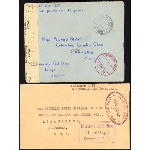 318 - WWII INTERNEE MAILS SHANGHAI: 1943-45 group with pair 1945 envs. to California or Bournemouth endors... 