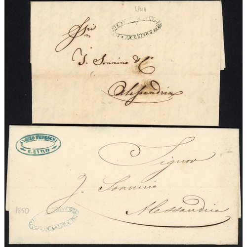 496 - EGYPT - POSTA EUROPEA: Five c.1840/63 covers  written-up on leaves each with a Posta Europea cachet ... 