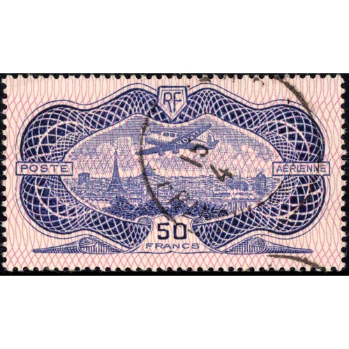 556 - AIRMAIL: 1936 'banknote' 50f [Yv. A15] vfu with light cds cancel; cv 400. [Ex Ashley Lawrence] Cros... 