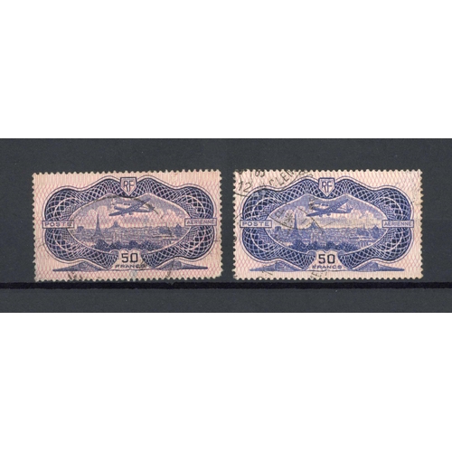 558 - 1936 50F 'BANKNOTE' AIRMAIL distinct shades FU (one with hinge thin & pulled corner perf.). SG541 £4... 