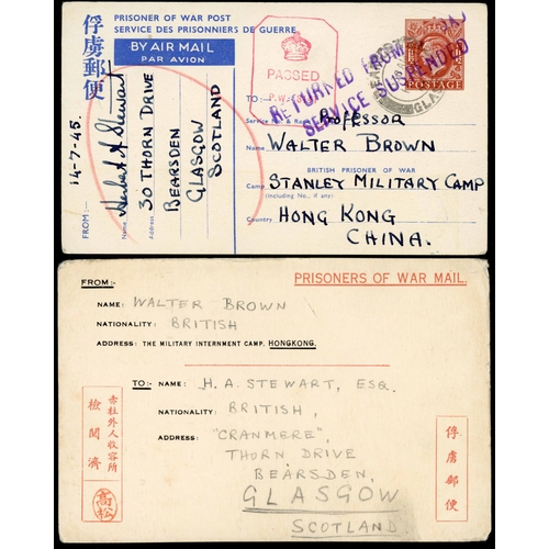 610 - STANLEY CAMP - P.O.W. POSTCARDS FROM & TO THE SAME INTERNEE: Ms date 24 Mar 1944 Japanese POW card f... 