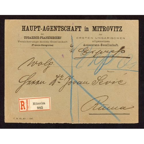 617 - CHARITY LOT - EARLY 20th CENTURY REGISTERED MAIL: Range on annotated leaves inc. 1900 env. to Ruma f... 