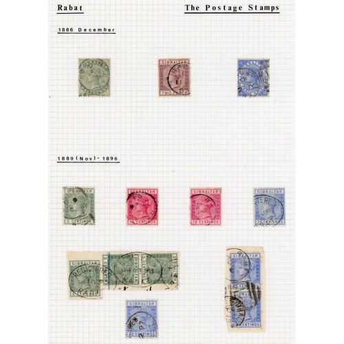 704 - GIBRALTAR USED IN MOROCCO: Selection of fresh, fu stamps on leaves showing cancellations of Casablan... 