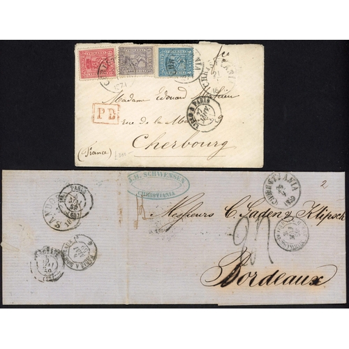 799 - NORWAY-FRANCE 1859-1871: mounted on leaves and written up, two entire letters, Bordeaux and La Roche... 