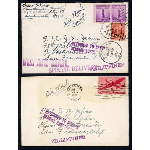 817 - ** SCARCE WWII SERVICE SUSPENDED/RETURNED MAIL GROUP: 1941-45 range inc. 1941 censored airmail env. ... 