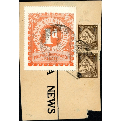 834 - 1940 RAILWAYS STAMP ON PIECE SENT FROM MOZAMBIQUE with part 'The Beira News' imprint, franked Mozamb... 