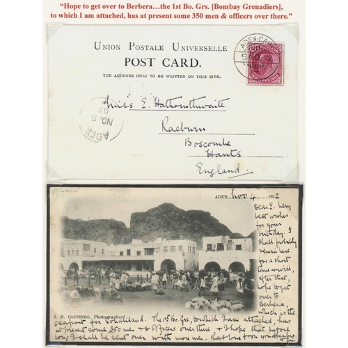 869 - ZAILA - INDIA 1/4a POSTAL STATIONERY PC USAGE + STAMPS/PIECES WITH ZAILA/F.P.O./BERBERA CDS, ETC.: V... 