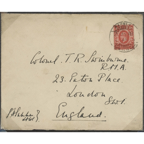 871 - WWI - TRIO OF BERBERA/BURAO COVERS TO G.B. + FRENCH DJIBOUTI COVER WITH SCALLOPED ADEN CENSOR: Sept.... 