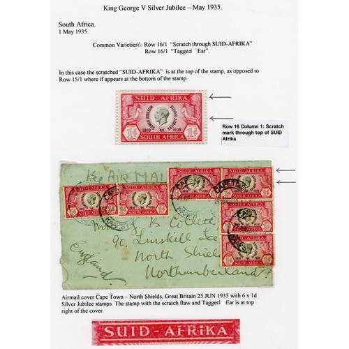 91 - 1935 JUBILEE - SOUTH AFRICA VARIETIES inc. mint 1d pairs (2) and two  blocks of four with 