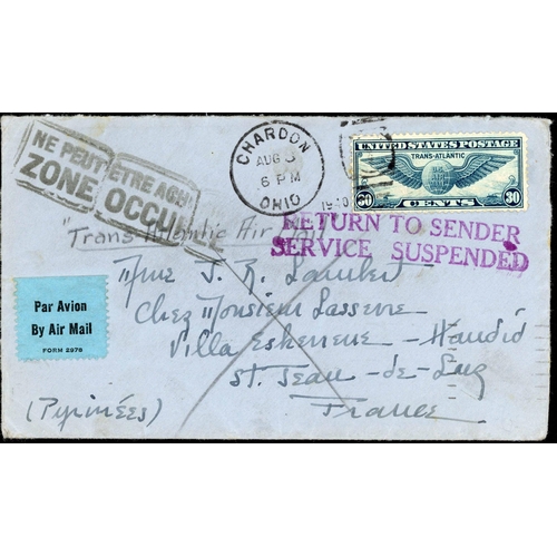 308 - WWII SERVICE SUSPENDED MAILS: 1940-42 group with 1940 env. New Zealand to France opened and resealed... 