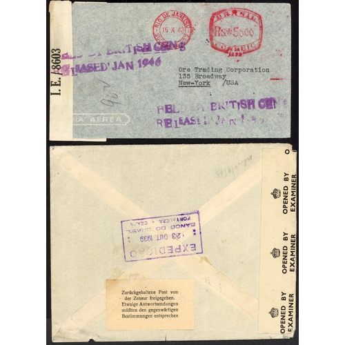 312 - WWII UNUSUAL CENSORED MAILS, BRAZIL, CURACAO, NORWAY, ETC.: Eclectic 1939-44 mix of censored mails i... 